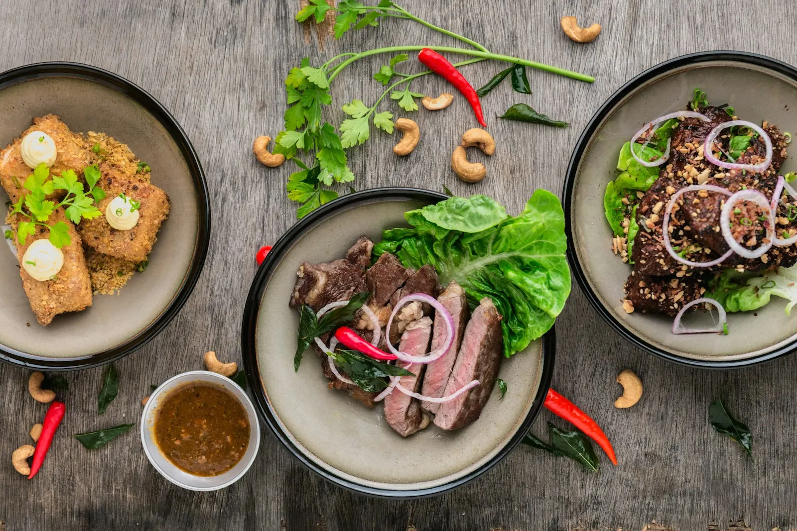 Plates of food seen from above
